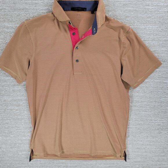 Greyson Saranac Polo Shirt Mens Small Gold Red Stripe Golf Performance - Picture 1 of 13